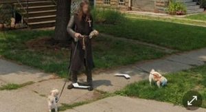 Read more about the article ‘Cavaleiro cruzado’ passeia com cães em cena bizarra do Street View