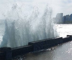 Read more about the article Com ressaca, mar cobre areia, invade avenida e deixa Santos em alerta