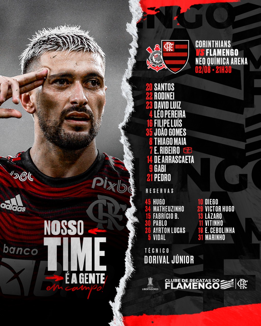 You are currently viewing Saiu! Flamengo divulga escalação para jogo contra o Corinthians