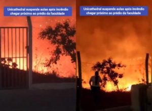 Read more about the article Incêndio em vegetação ganha proporções e atinge estacionamento de faculdade