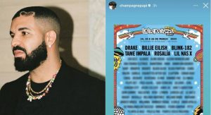 Read more about the article Drake é criticado após apagar nome de outros artistas do line-up do Lollapalooza: ‘Estrelinha’