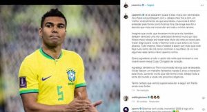 Read more about the article Após três dias, Casemiro se manifesta sobre eliminação do Brasil na Copa: ‘Derrota que mais me trouxe dor’